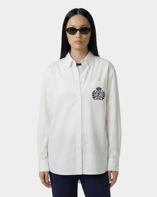 Sporty & Rich NY Crest Oversized Shirt - White/Navy