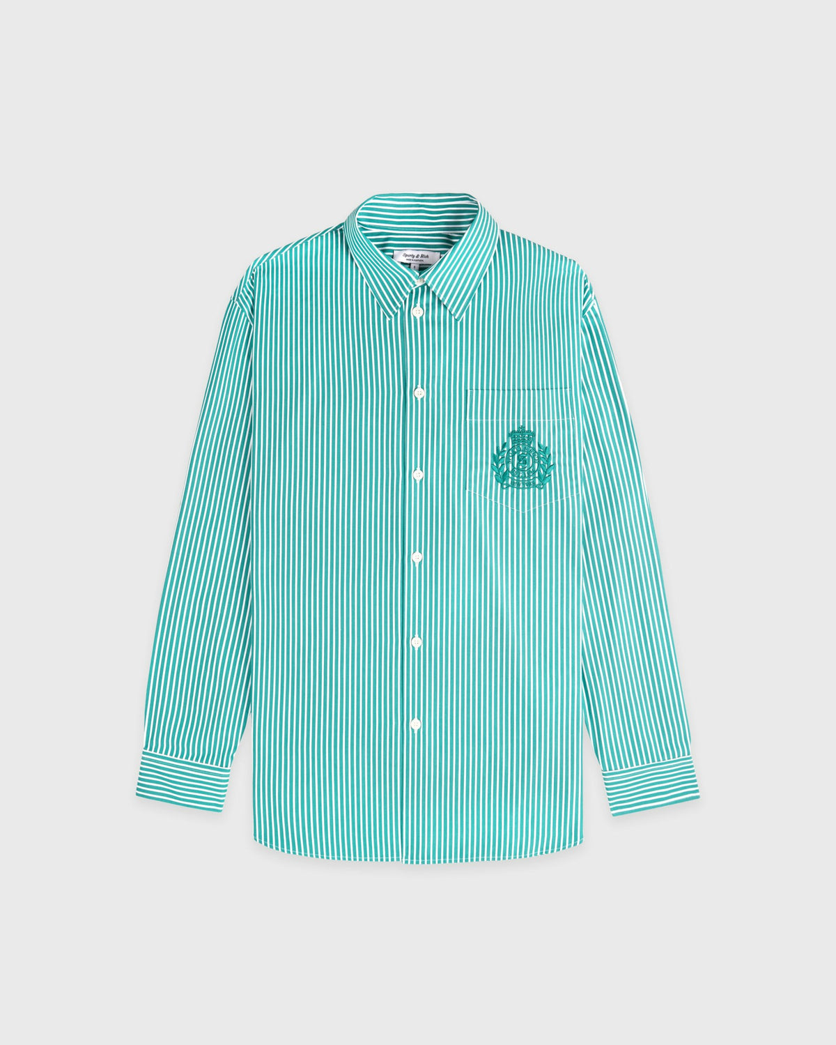 Sporty & Rich NY Crest Oversized Shirt - Amalfi Green Striped