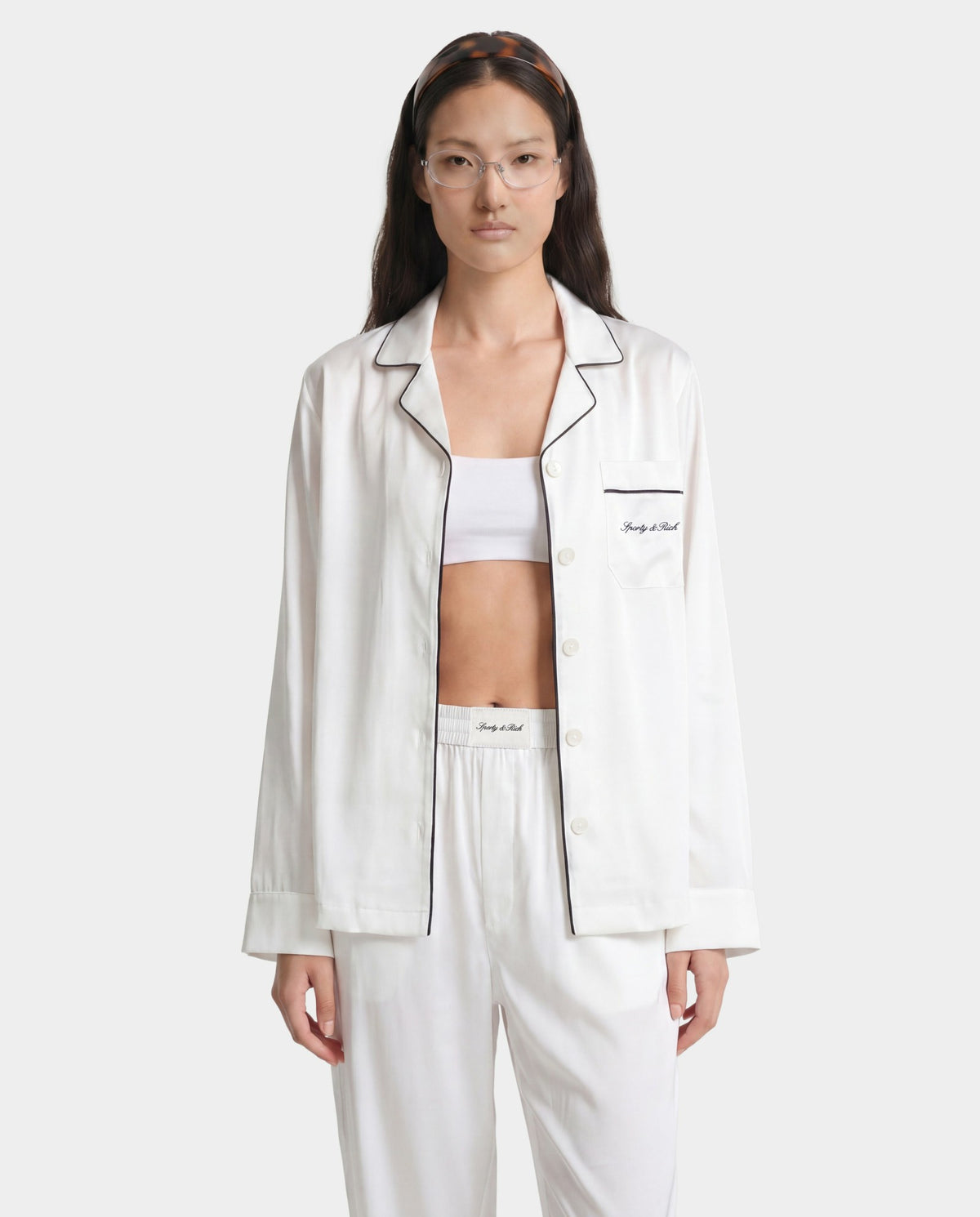 Sporty & Rich Signature NY Pyjama Shirt - White