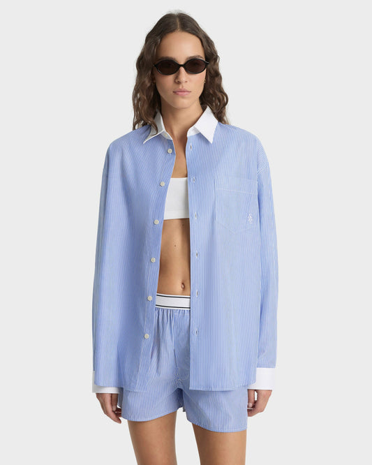 Sporty & Rich SRC Oversized Shirt - Navy Stripe