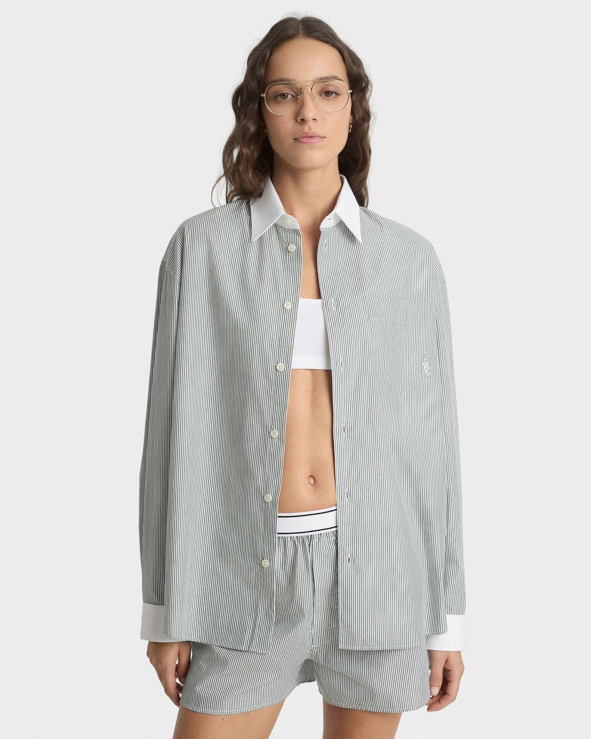 Sporty & Rich SRC Oversized Shirt - Forest striped