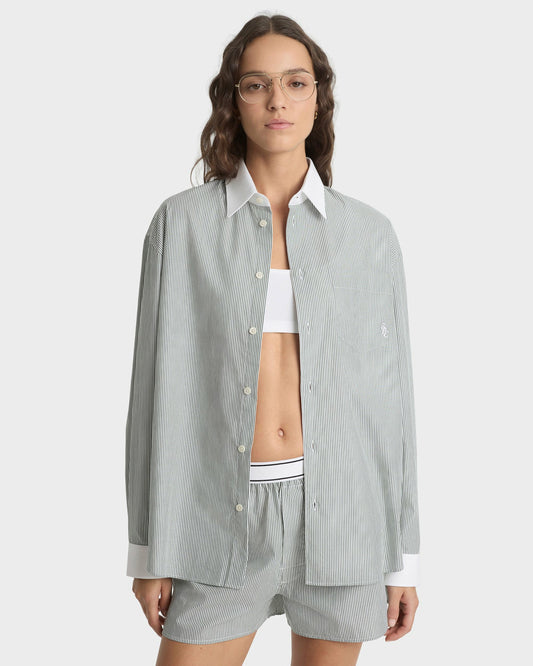 Sporty & Rich SRC Oversized Shirt - Forest striped