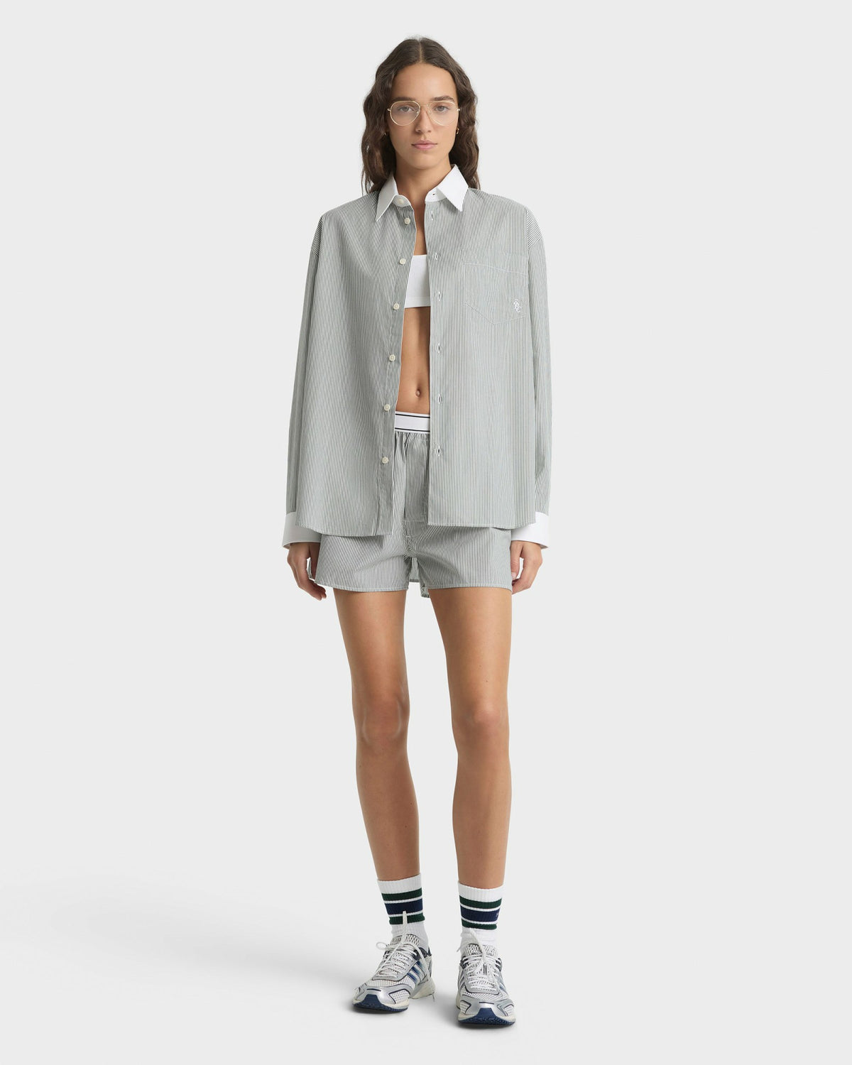 Sporty & Rich SRC Oversized Shirt - Forest striped