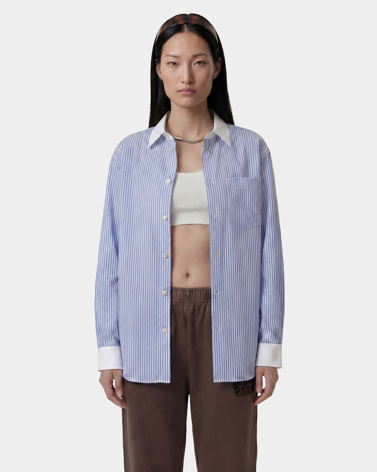 Sporty & Rich SRC Oversized Shirt - Blue Striped