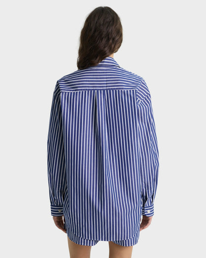 Sporty & Rich SRC Oversized Shirt - Navy Stripe