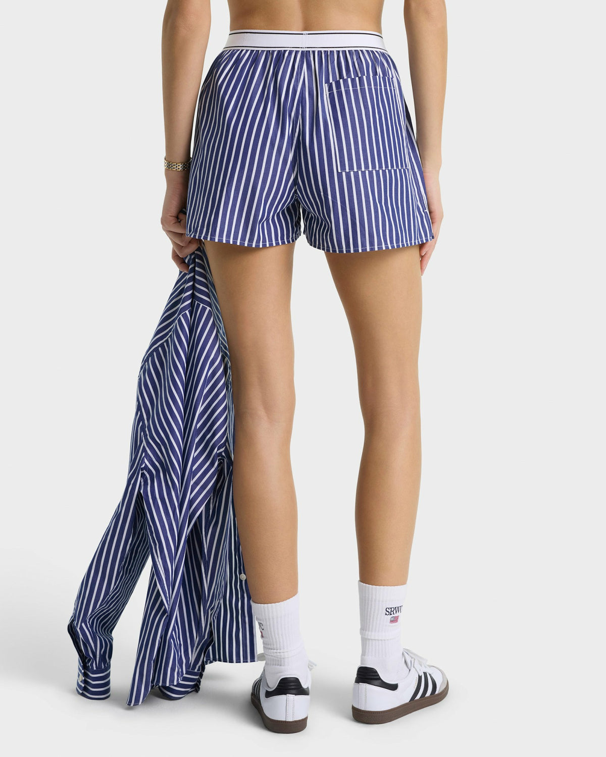 Sporty & Rich Serif Logo Boxer - Navy Stripe