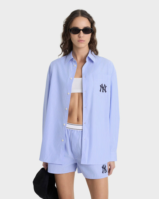 Sporty & Rich Heritage Yankees Serif Oversized Shirt - Blue Stripe/Navy