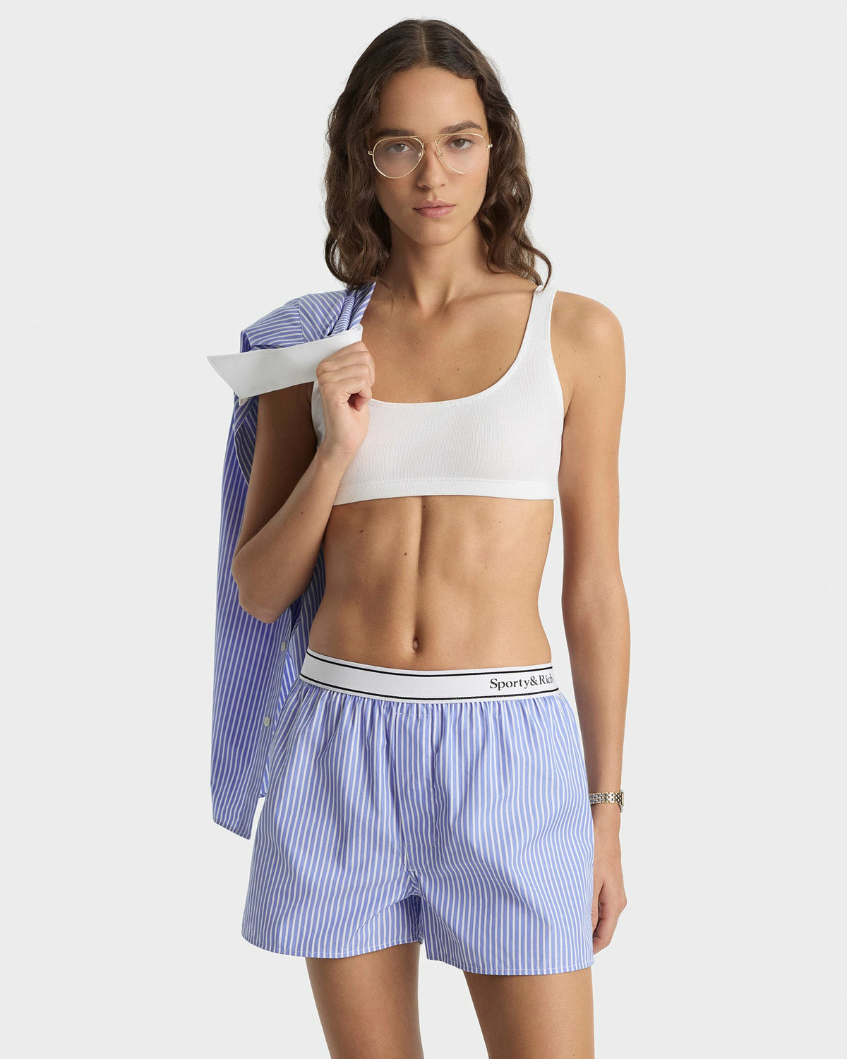 Sporty & Rich Serif Logo Boxer - Navy Stripe
