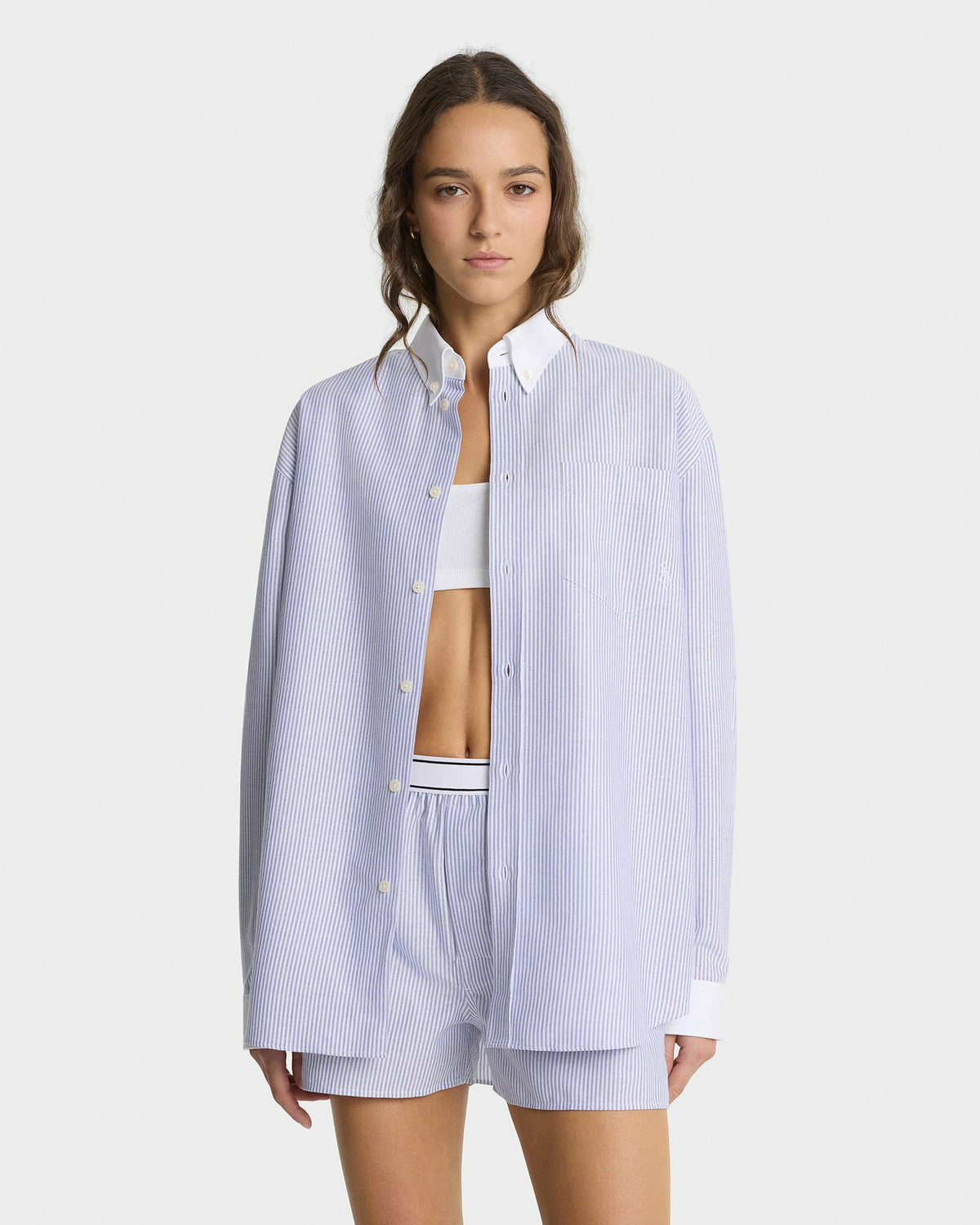 Sporty & Rich SRC Oversized Oxford Shirt - Navy Stripe
