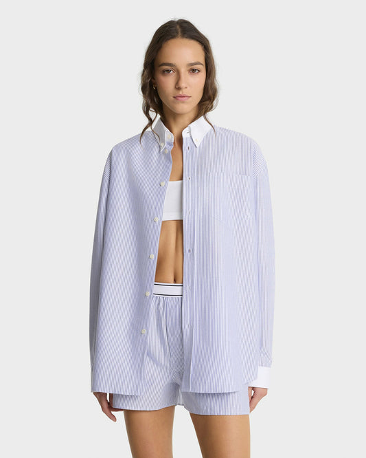 Sporty & Rich SRC Oversized Oxford Shirt - Navy Stripe
