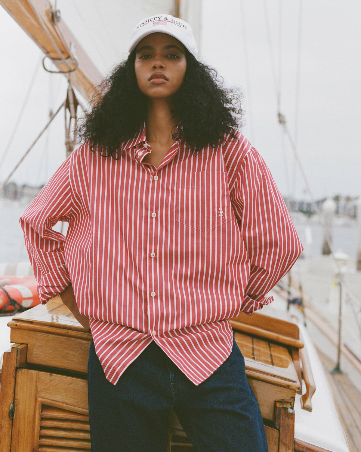 Sporty & Rich SRC Oversized Shirt - Ruby Stripe