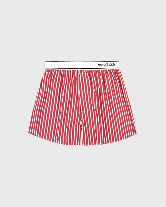 Sporty & Rich Serif Logo Boxer - Ruby Stripe