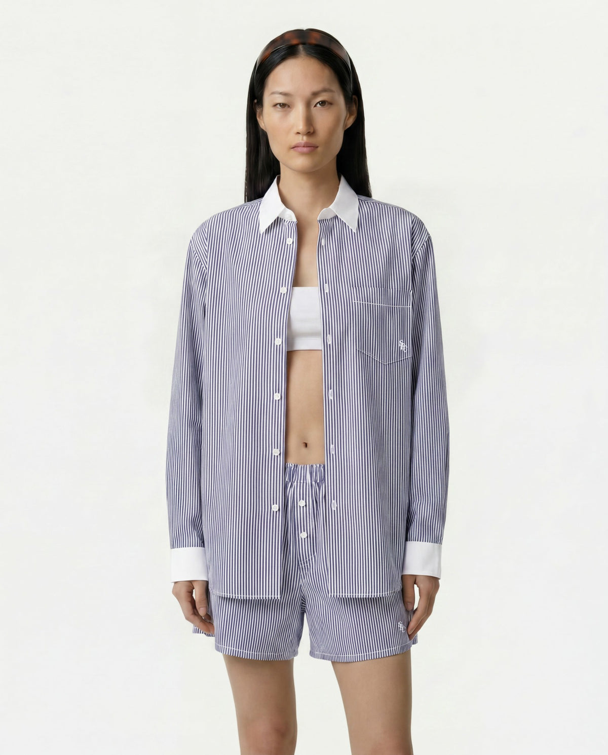 Sporty & Rich SRC Oversized Shirt - Navy Stripe