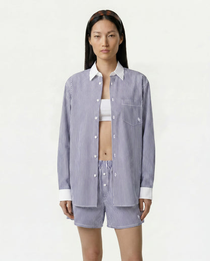 Sporty & Rich SRC Oversized Shirt - Navy Stripe