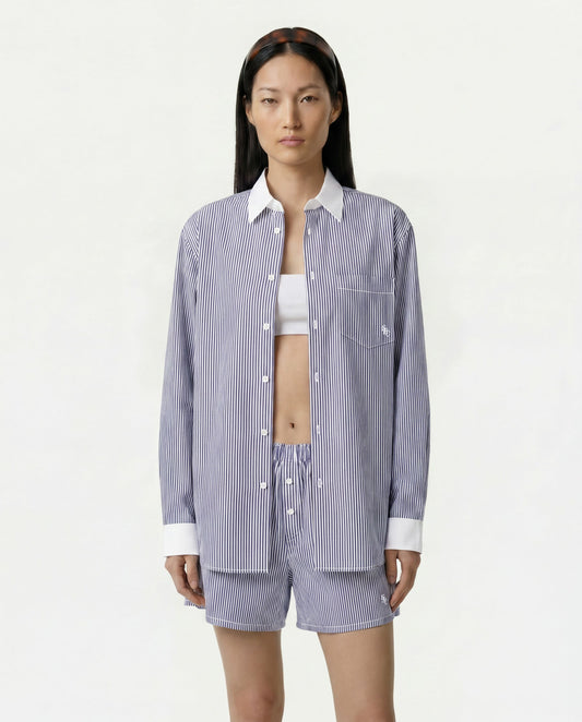 Sporty & Rich SRC Oversized Shirt - Navy Stripe