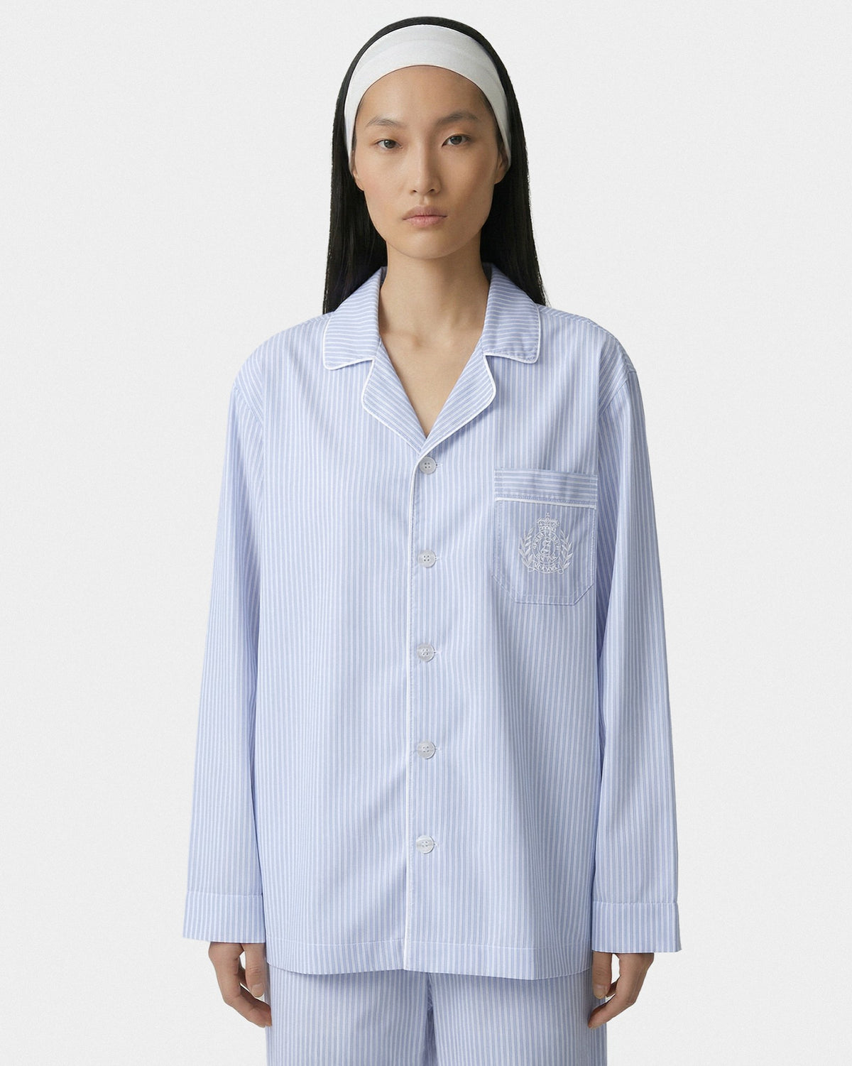 Sporty & Rich NY Crest Pyjama Shirt - Blue Striped