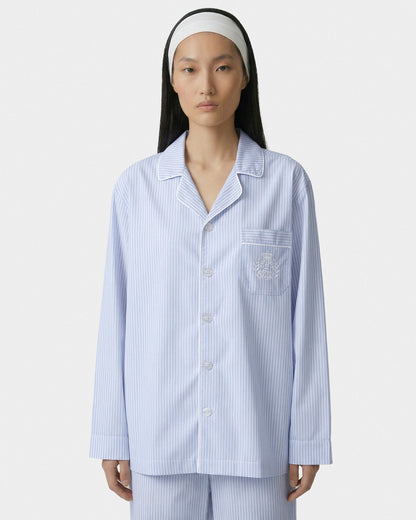 Sporty & Rich NY Crest Pyjama Shirt - Blue Striped
