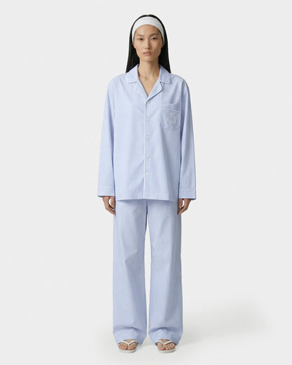 Sporty & Rich NY Crest Pyjama Shirt - Blue Striped