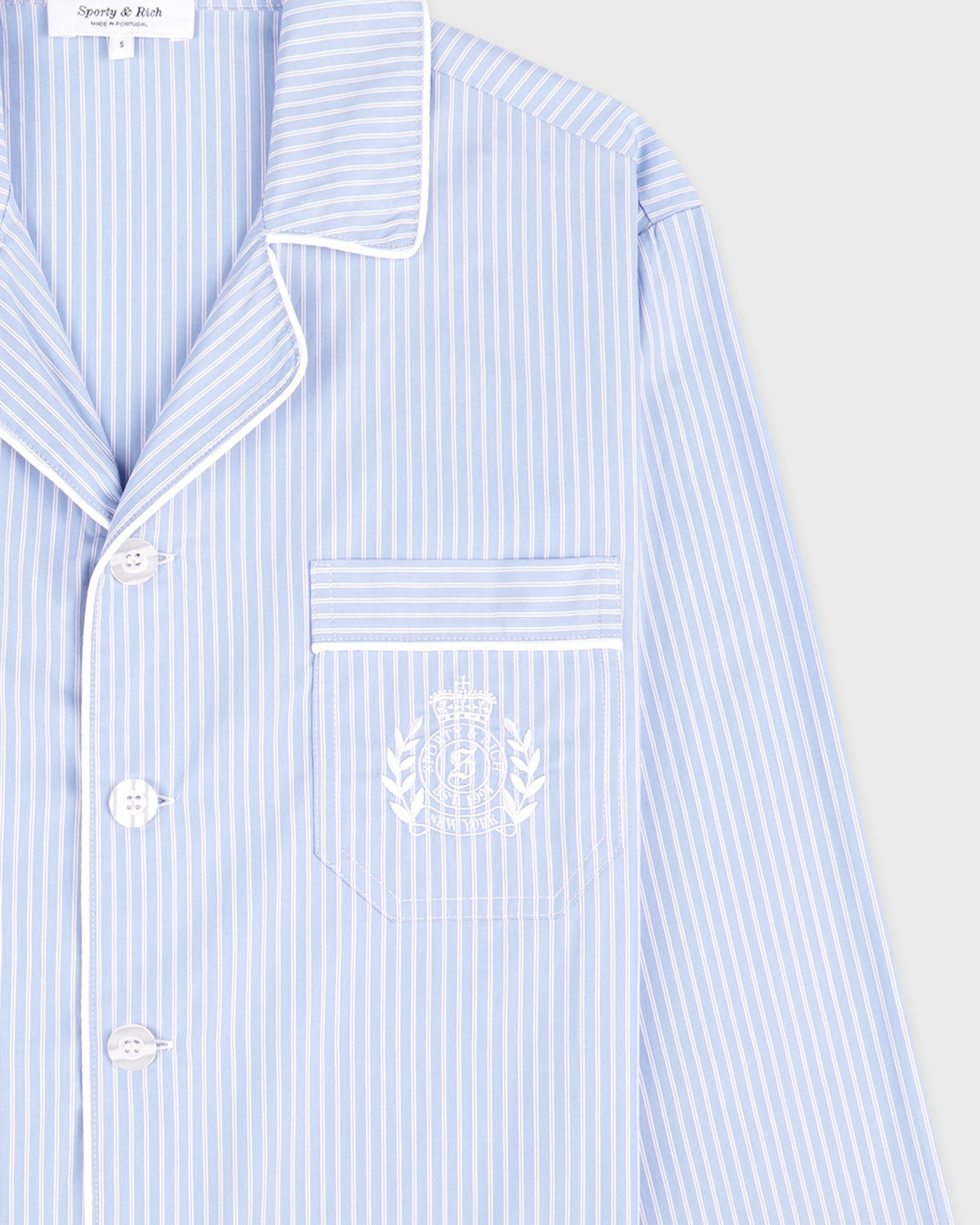 Sporty & Rich NY Crest Pyjama Shirt - Blue Striped