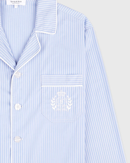 Sporty & Rich NY Crest Pyjama Shirt - Blue Striped