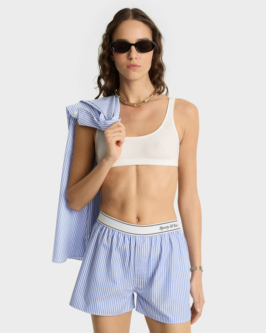 Sporty & Rich Italic Logo Boxer Short - Light Blue Striped