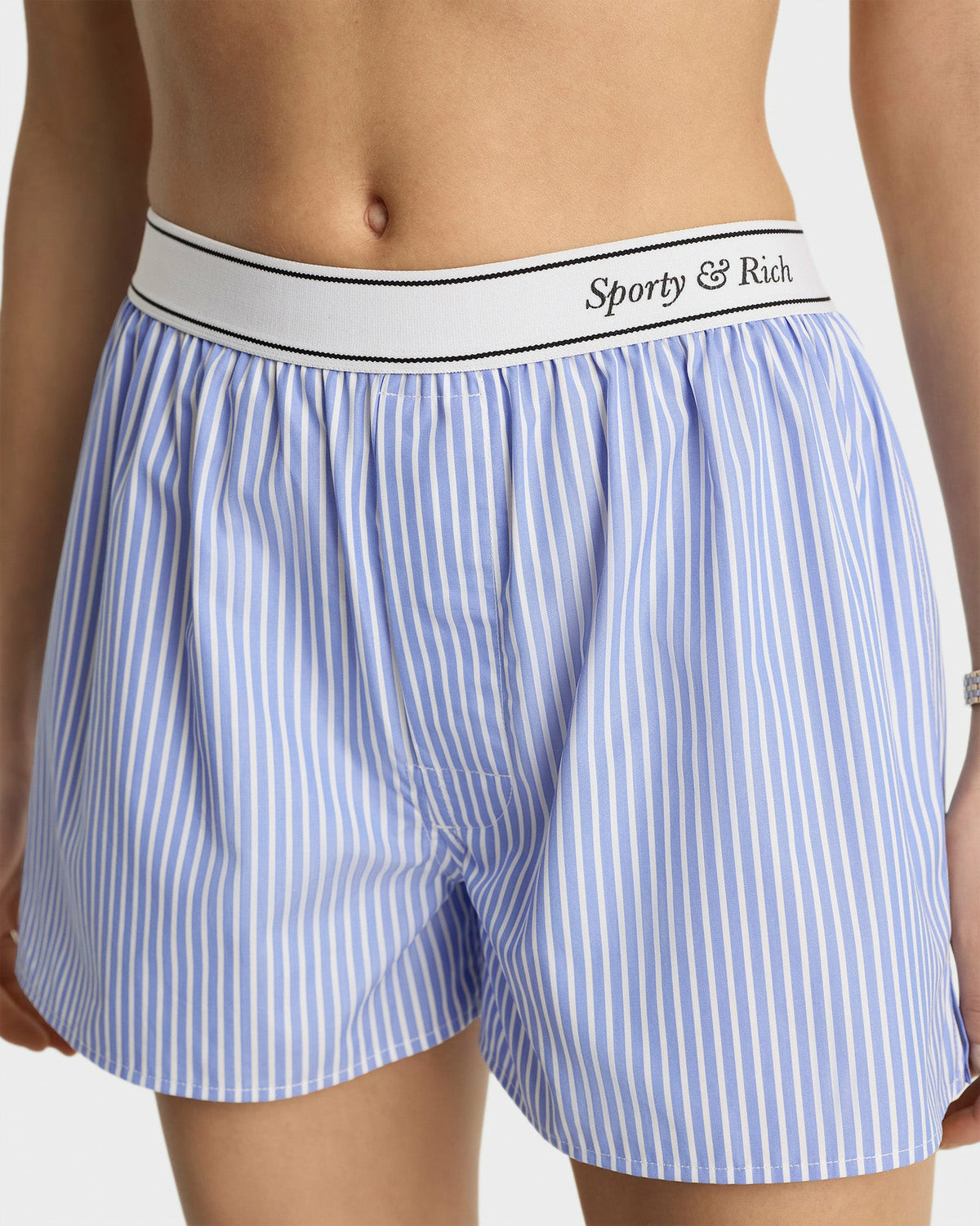 Sporty & Rich Italic Logo Boxer Short - Light Blue Striped