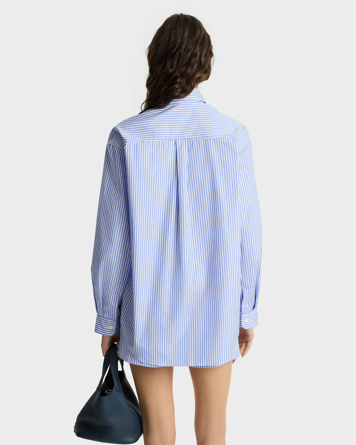 Sporty & Rich Crown Tennis Oversized Shirt - Light Blue Striped