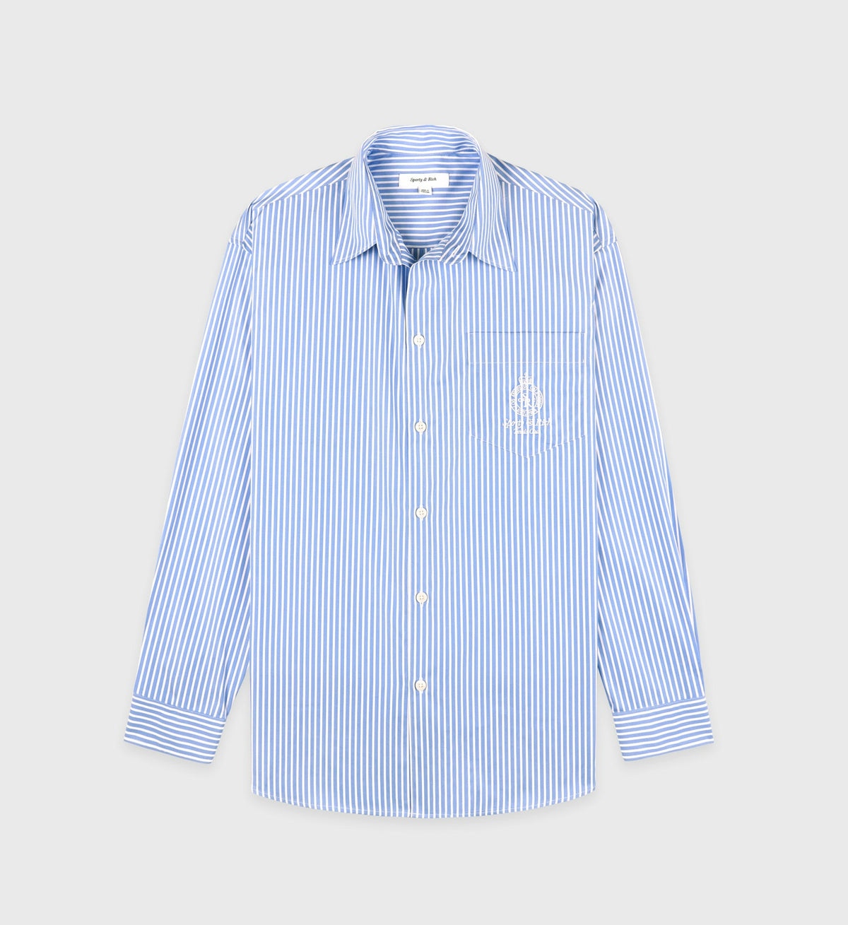 Sporty & Rich Crown Tennis Oversized Shirt - Light Blue Striped