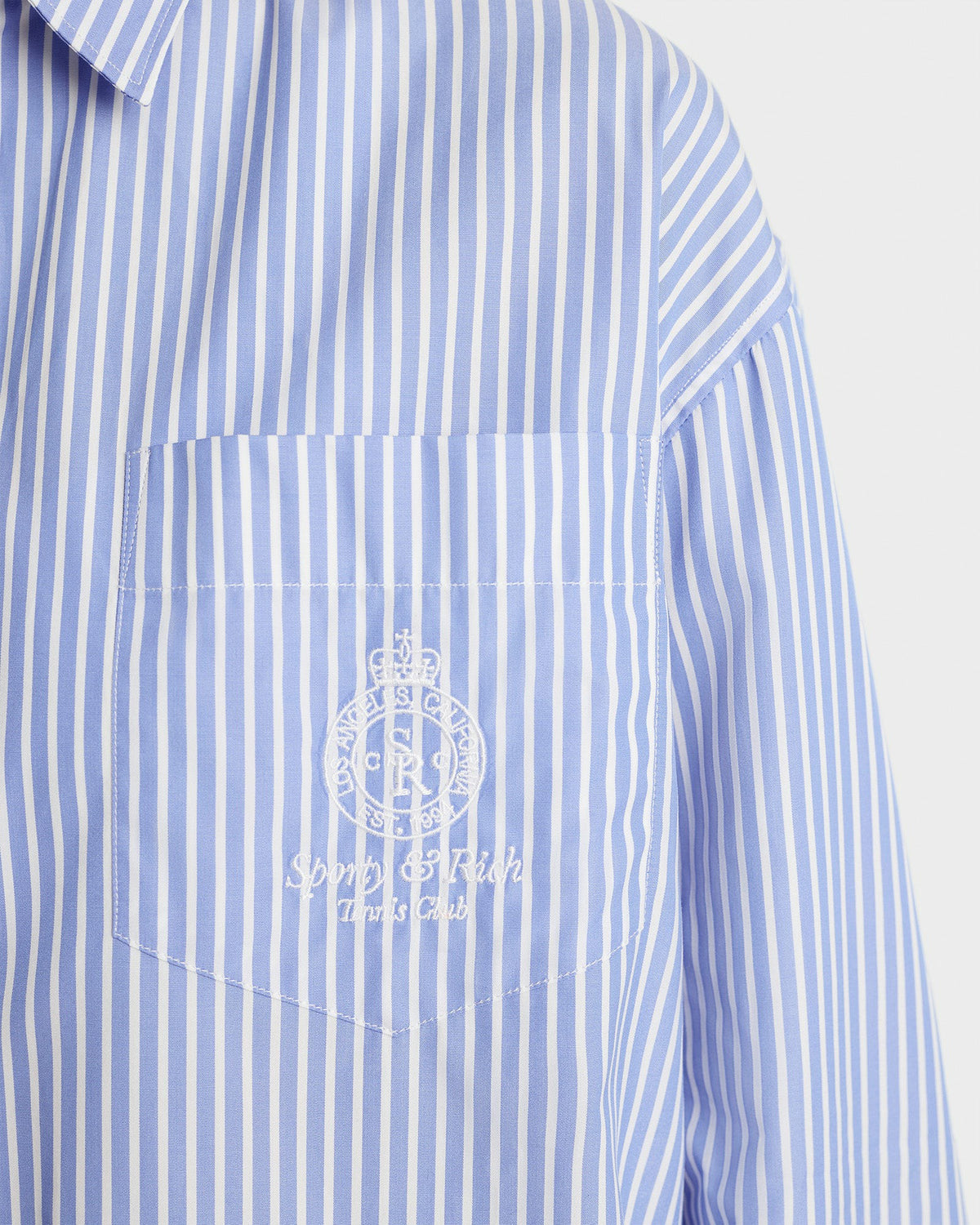 Sporty & Rich Crown Tennis Oversized Shirt - Light Blue Striped
