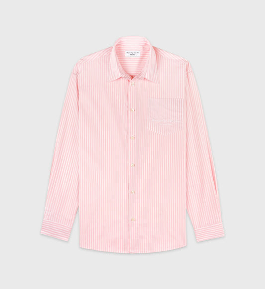 Sporty & Rich Eden Script Oversized Shirt - Pink/White Thin Stripe