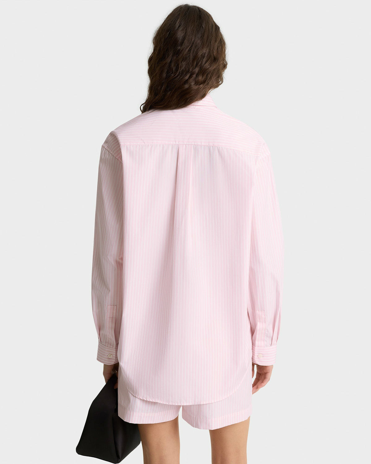Sporty & Rich Eden Script Oversized Shirt - Pink/White Thin Stripe