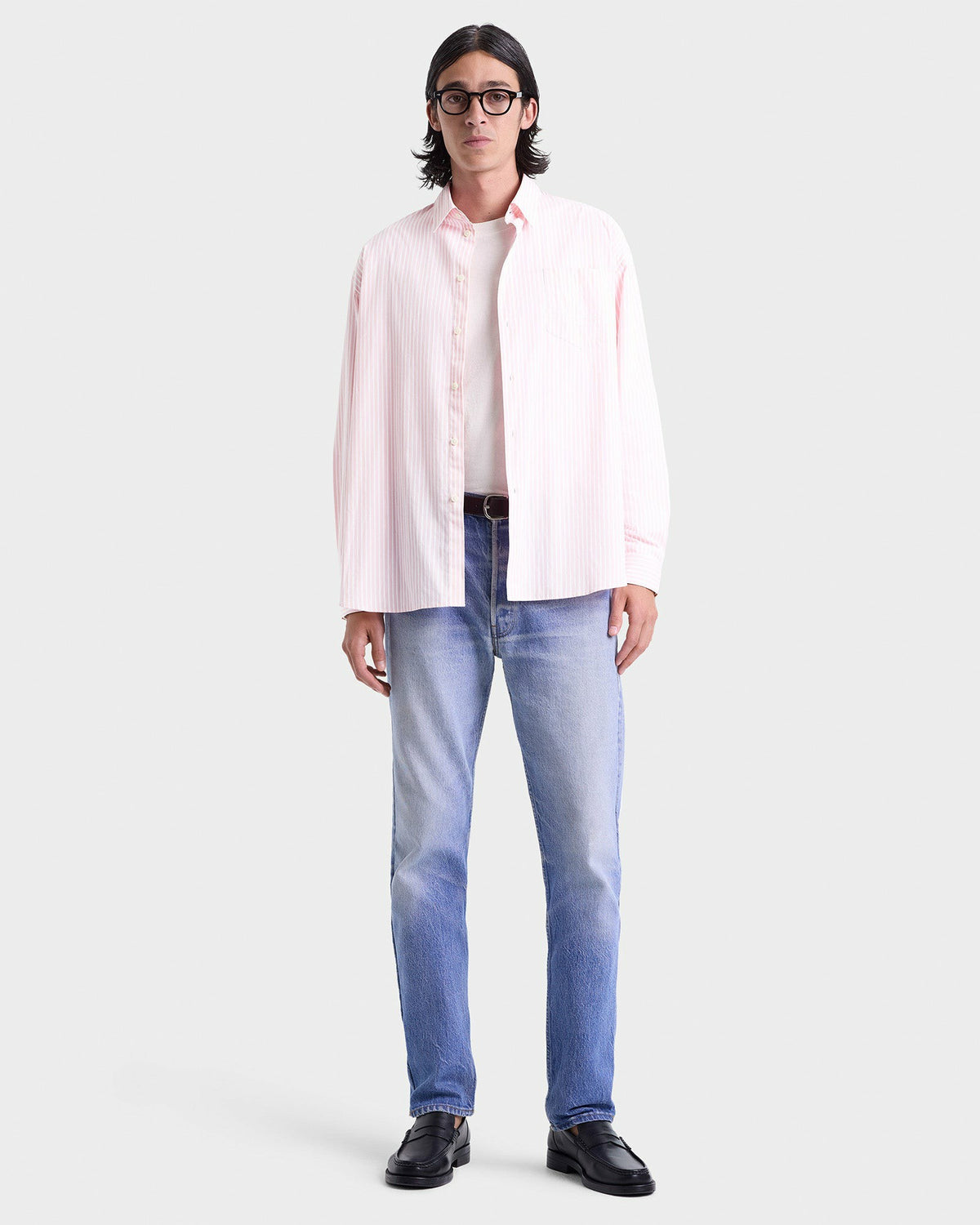 Sporty & Rich Eden Script Oversized Shirt - Pink/White Thin Stripe