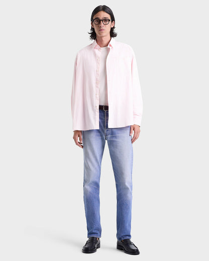Sporty & Rich Eden Script Oversized Shirt - Pink/White Thin Stripe