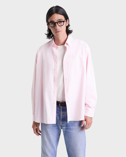Sporty & Rich Eden Script Oversized Shirt - Pink/White Thin Stripe