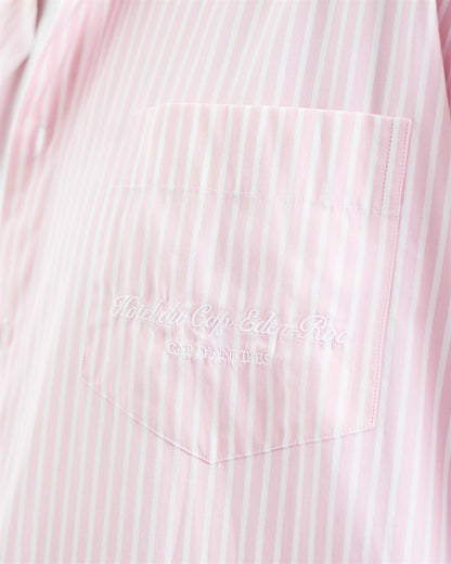 Sporty & Rich Eden Script Oversized Shirt - Pink/White Thin Stripe