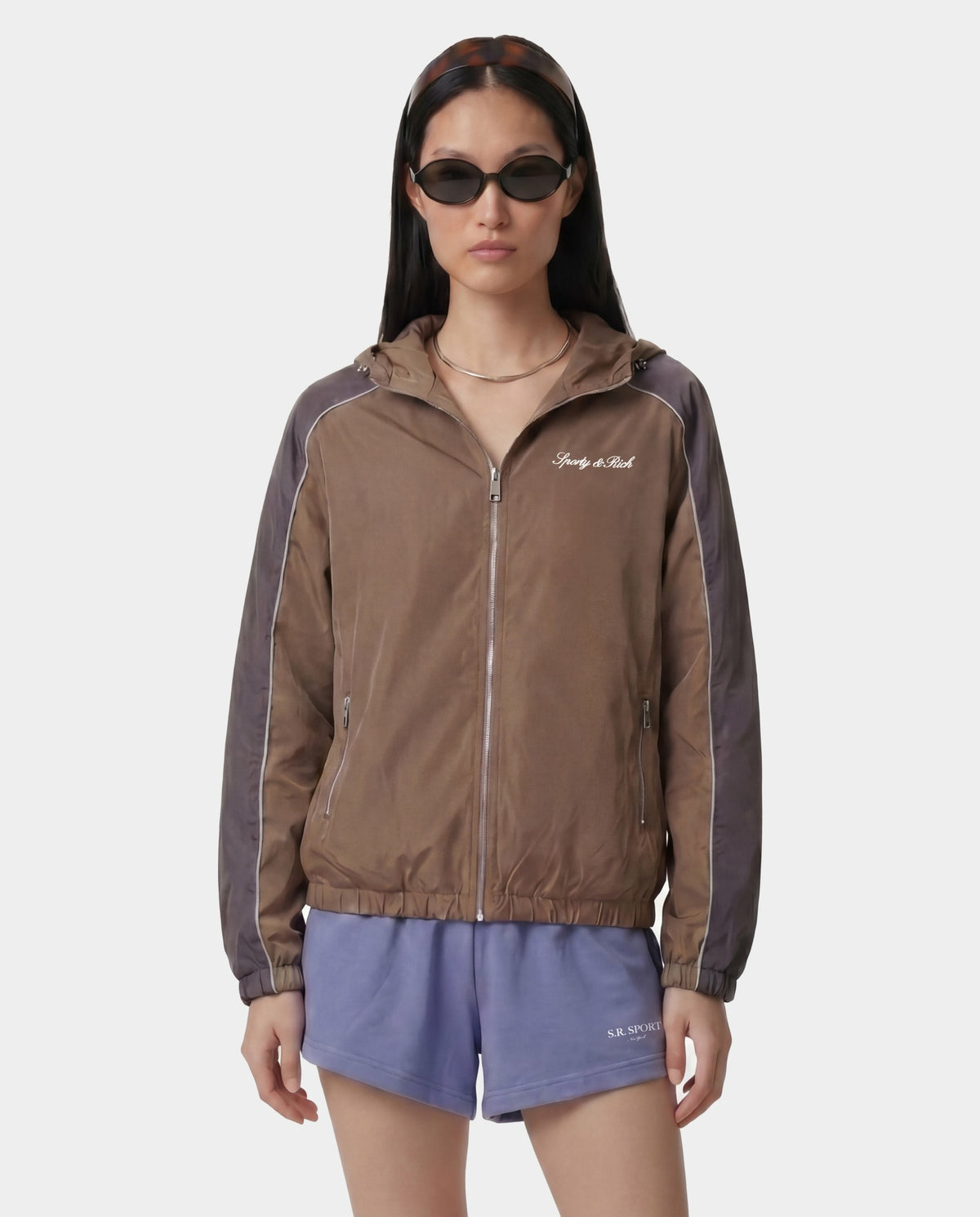 Sporty & Rich Serif Logo Gym Jacket - Sand/Carbon/White
