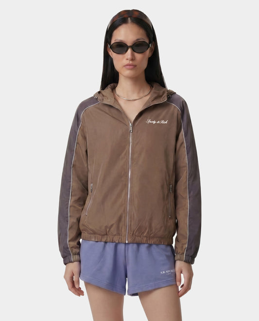 Sporty & Rich Serif Logo Gym Jacket - Sand/Carbon/White