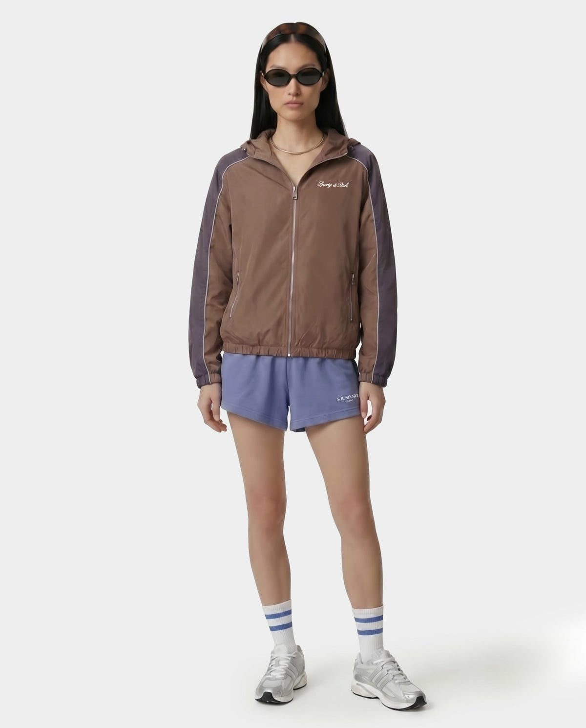 Sporty & Rich Serif Logo Gym Jacket - Sand/Carbon/White