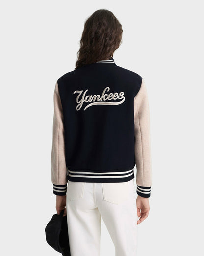 Sporty & Rich Yankees Curve Wool Varsity Jacket - Navy/Ecru