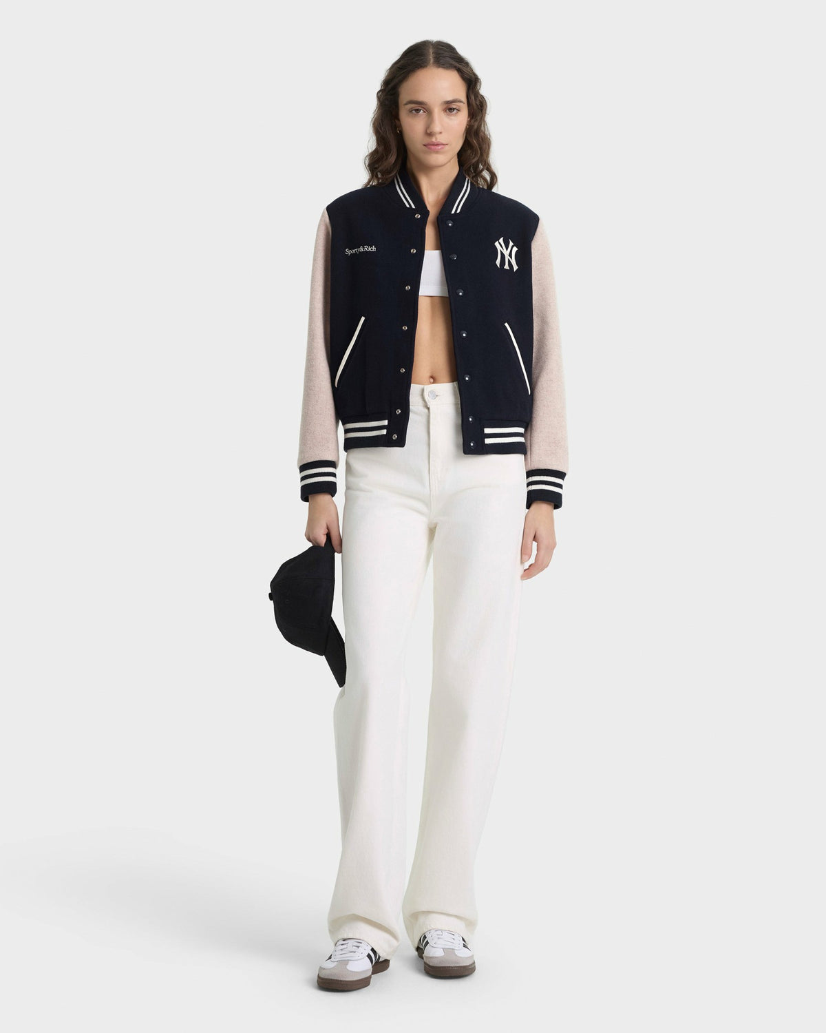 Sporty & Rich Yankees Curve Wool Varsity Jacket - Navy/Ecru
