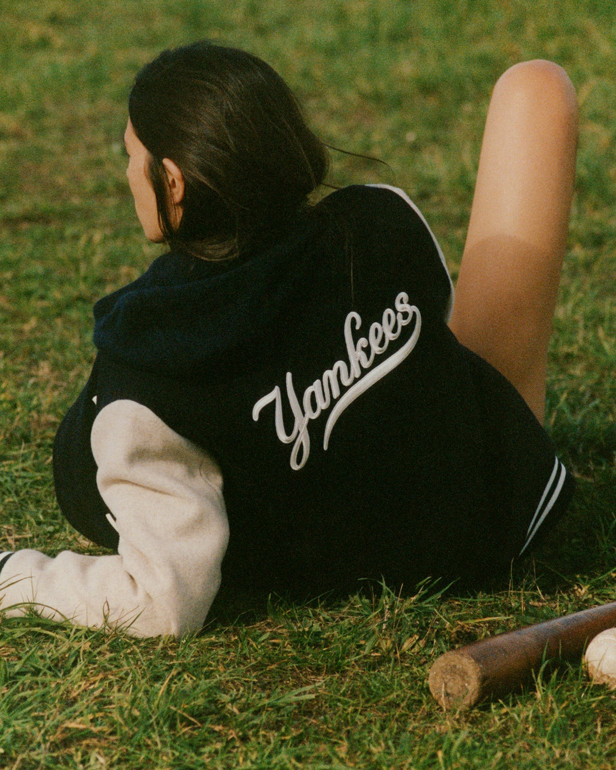Sporty & Rich Yankees Curve Wool Varsity Jacket - Navy/Ecru