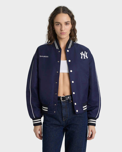 Sporty & Rich Yankees Curve Nylon Varsity Jacket - Navy/White