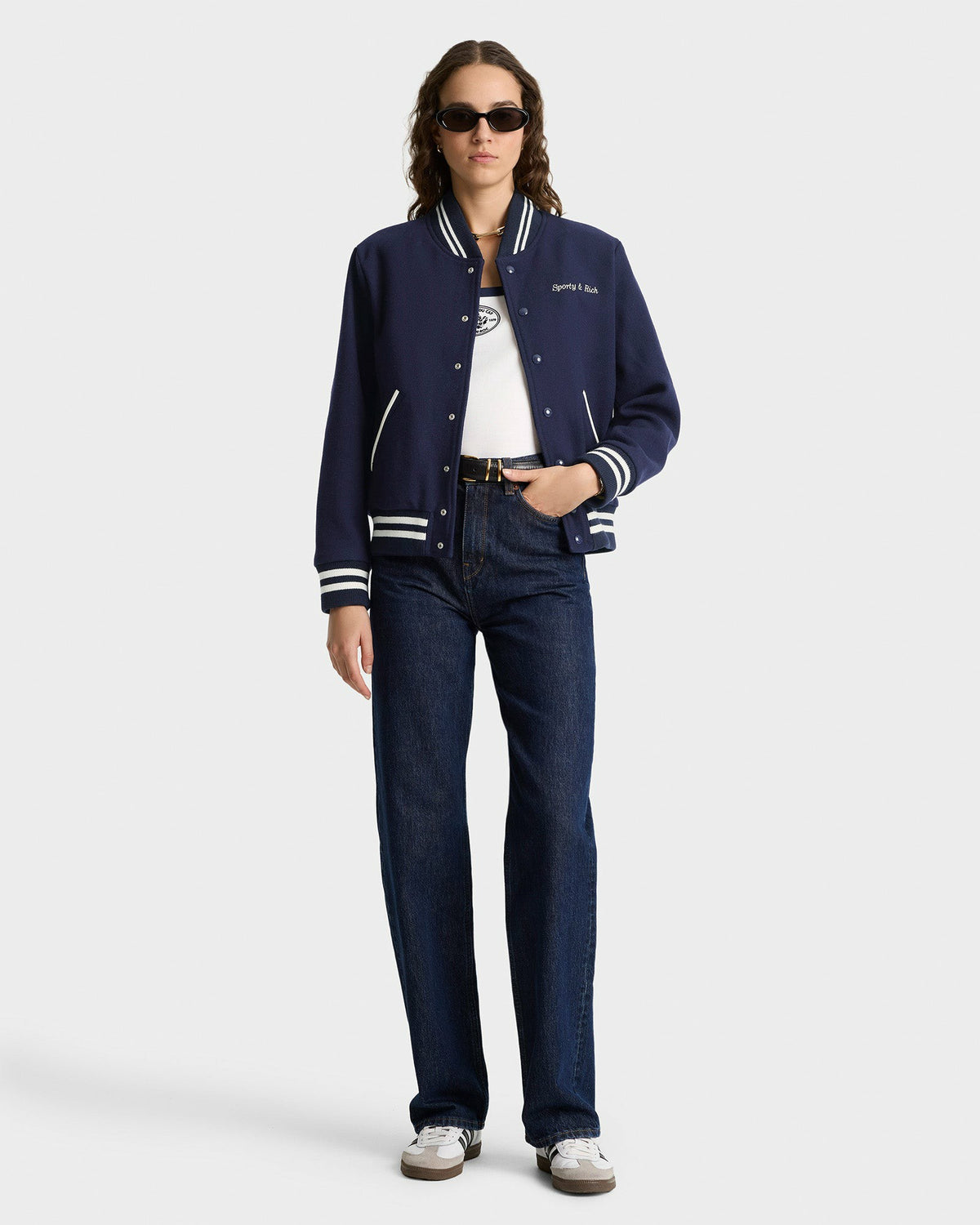 Sporty & Rich Eden Crest Varsity Jacket Women - Navy/White