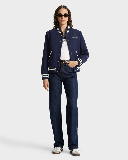 Sporty & Rich Eden Crest Varsity Jacket Women - Navy/White