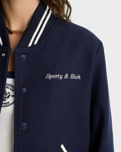 Sporty & Rich Eden Crest Varsity Jacket Women - Navy/White