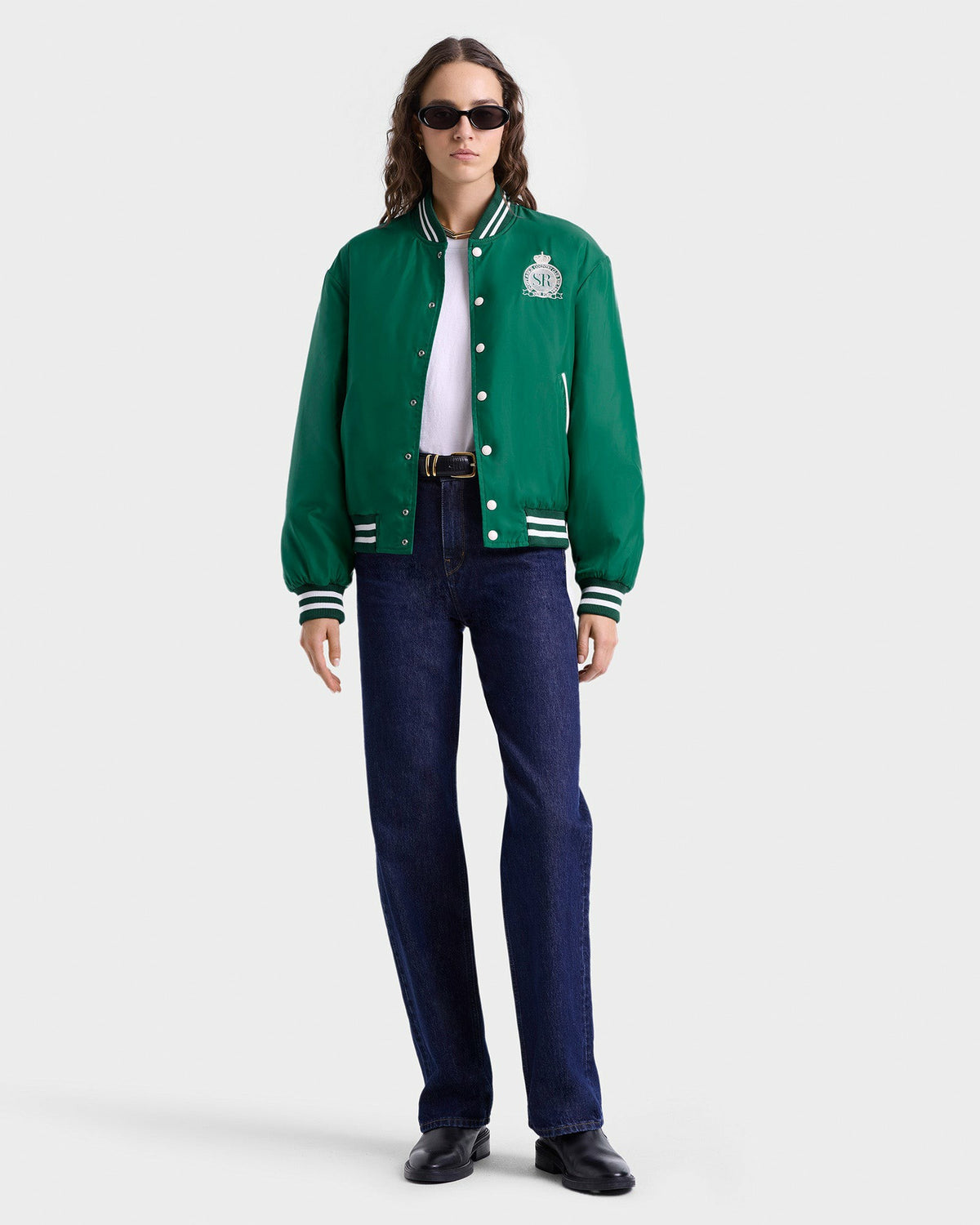 Sporty & Rich Royal Club Nylon Varsity Jacket - Spring Green/White