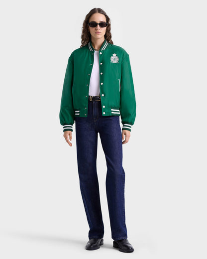 Sporty & Rich Royal Club Nylon Varsity Jacket - Spring Green/White