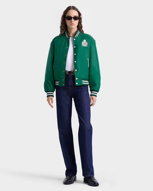 Sporty & Rich Royal Club Nylon Varsity Jacket - Spring Green/White