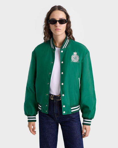 Sporty & Rich Royal Club Nylon Varsity Jacket - Spring Green/White