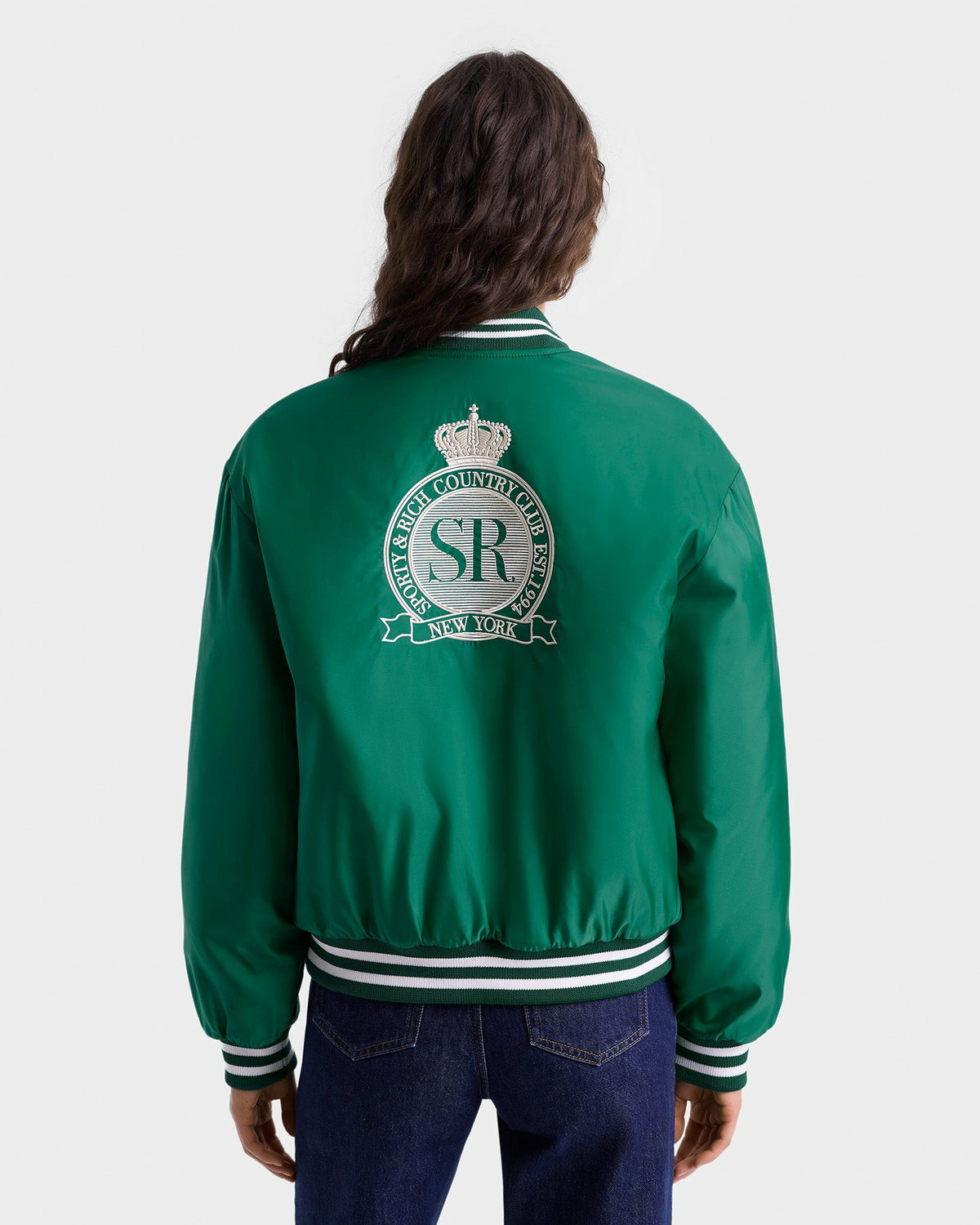 Sporty & Rich Royal Club Nylon Varsity Jacket - Spring Green/White